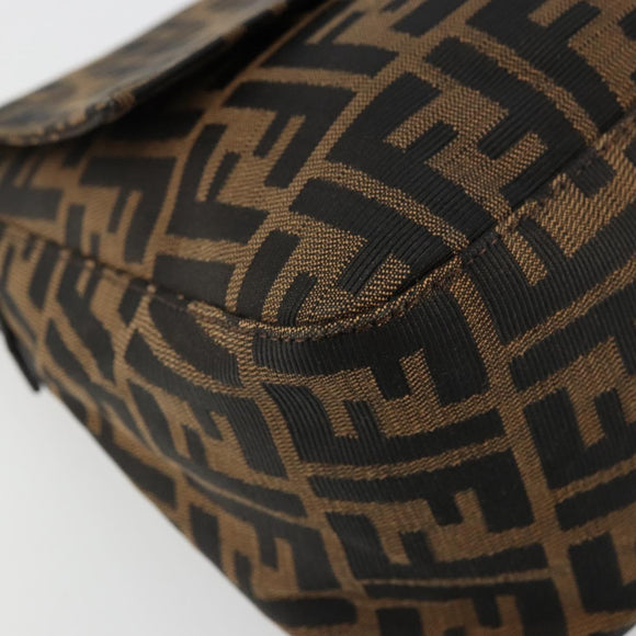 FENDI Zucca Canvas Mamma Baguette Shoulder Bag Black Brown Auth 179826SAV