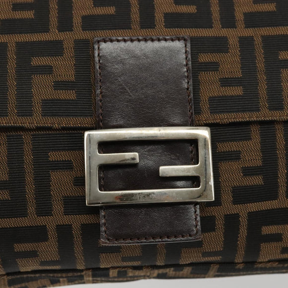 FENDI Zucca Canvas Mamma Baguette Shoulder Bag Black Brown Auth 179826SAV