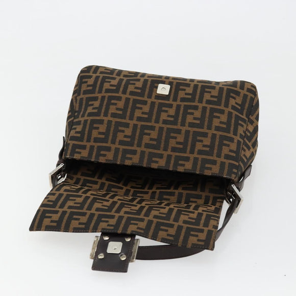 FENDI Zucca Canvas Mamma Baguette Shoulder Bag Black Brown Auth 179826SAV