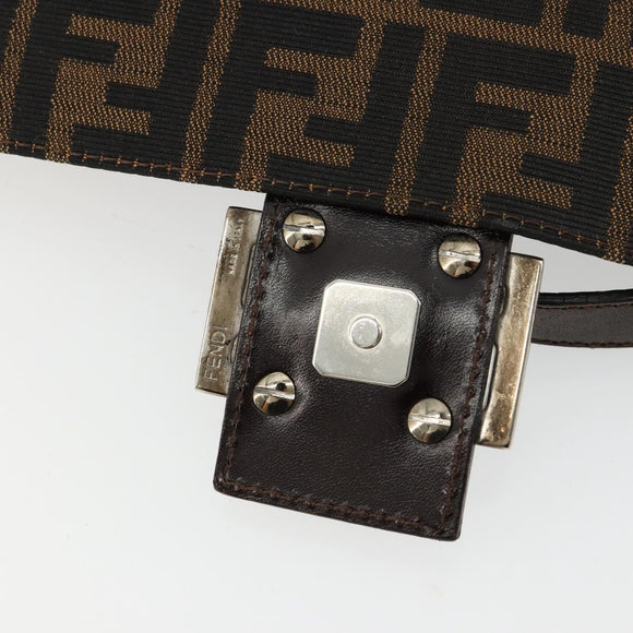 FENDI Zucca Canvas Mamma Baguette Shoulder Bag Black Brown Auth 179826SAV