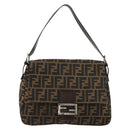 FENDI Zucca Canvas Mamma Baguette Shoulder Bag Black Brown Auth 179826SAV-2