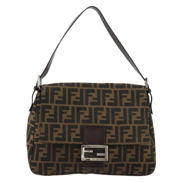 FENDI Zucca Canvas Mamma Baguette Shoulder Bag Black Brown Auth 179826SAV