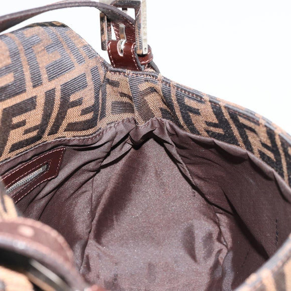 FENDI Zucca Canvas Mamma Baguette Shoulder Bag Black Brown Auth 179826SAV