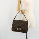 FENDI Zucca Canvas Mamma Baguette Shoulder Bag Black Brown Auth 179826SAV-25