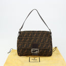 FENDI Zucca Canvas Mamma Baguette Shoulder Bag Black Brown Auth 179826SAV-26