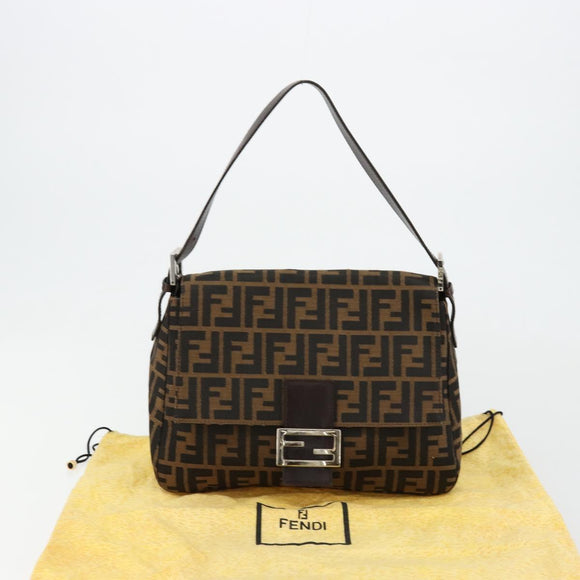 FENDI Zucca Canvas Mamma Baguette Shoulder Bag Black Brown Auth 179826SAV