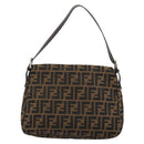 FENDI Zucca Canvas Mamma Baguette Shoulder Bag Black Brown Auth 179826SAV-3