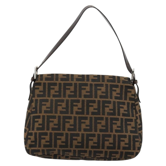 FENDI Zucca Canvas Mamma Baguette Shoulder Bag Black Brown Auth 179826SAV