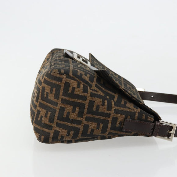 FENDI Zucca Canvas Mamma Baguette Shoulder Bag Black Brown Auth 179826SAV