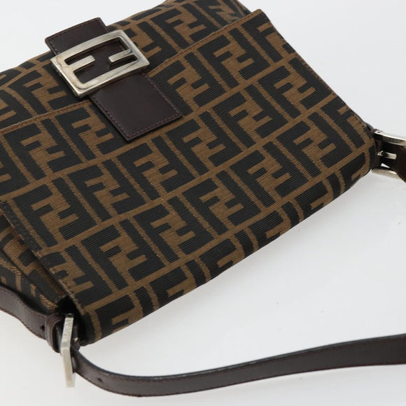 FENDI Zucca Canvas Mamma Baguette Shoulder Bag Black Brown Auth 179826SAV
