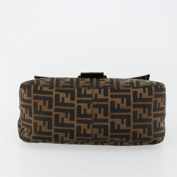 FENDI Zucca Canvas Mamma Baguette Shoulder Bag Black Brown Auth 179826SAV