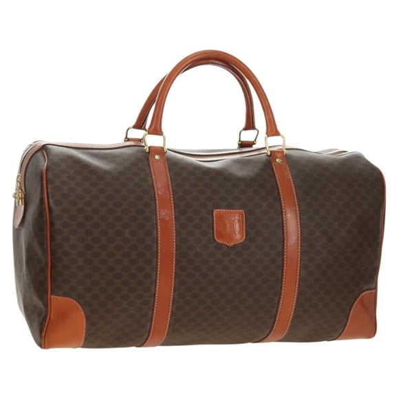 CELINE Macadam Canvas Boston Bag PVC Leather Brown Gold Auth 179832