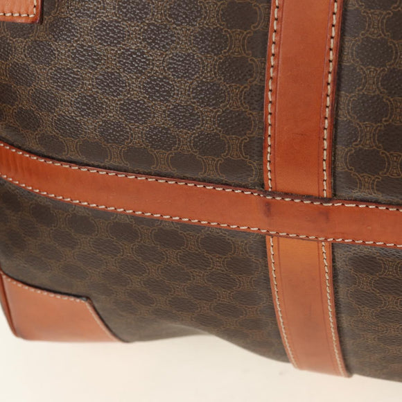 CELINE Macadam Canvas Boston Bag PVC Leather Brown Gold Auth 179832