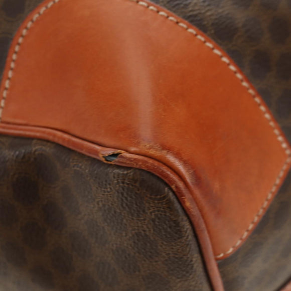 CELINE Macadam Canvas Boston Bag PVC Leather Brown Gold Auth 179832