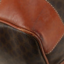 CELINE Macadam Canvas Boston Bag PVC Leather Brown Gold Auth 179832-18