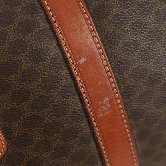 CELINE Macadam Canvas Boston Bag PVC Leather Brown Gold Auth 179832