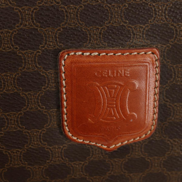 CELINE Macadam Canvas Boston Bag PVC Leather Brown Gold Auth 179832
