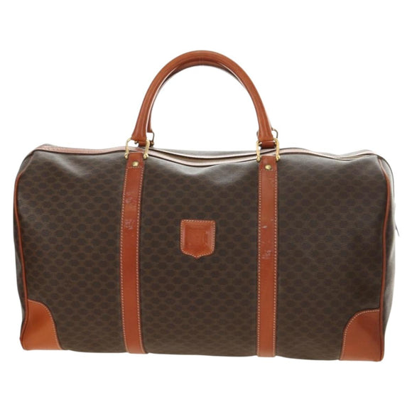 CELINE Macadam Canvas Boston Bag PVC Leather Brown Gold Auth 179832