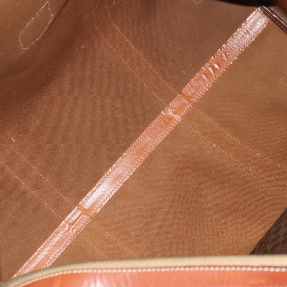 CELINE Macadam Canvas Boston Bag PVC Leather Brown Gold Auth 179832