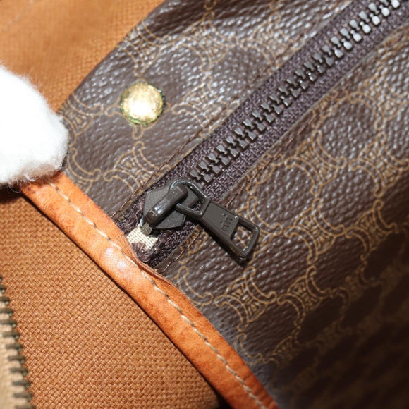 CELINE Macadam Canvas Boston Bag PVC Leather Brown Gold Auth 179832
