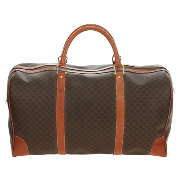 CELINE Macadam Canvas Boston Bag PVC Leather Brown Gold Auth 179832