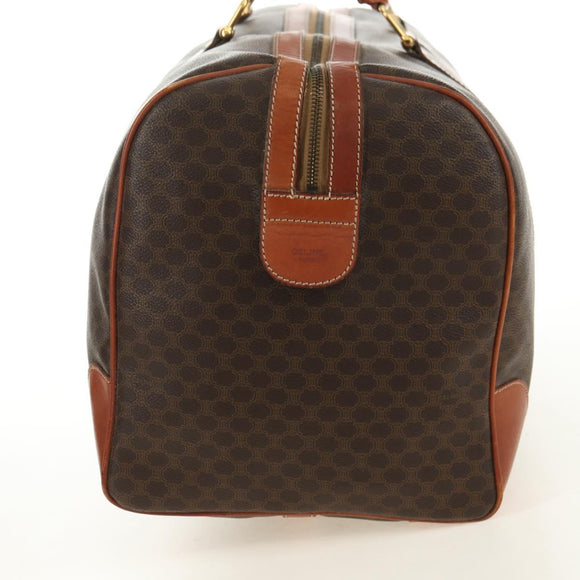 CELINE Macadam Canvas Boston Bag PVC Leather Brown Gold Auth 179832