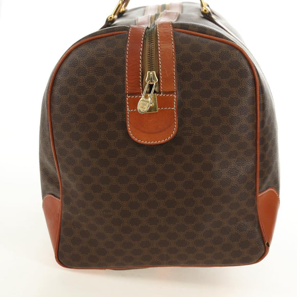 CELINE Macadam Canvas Boston Bag PVC Leather Brown Gold Auth 179832