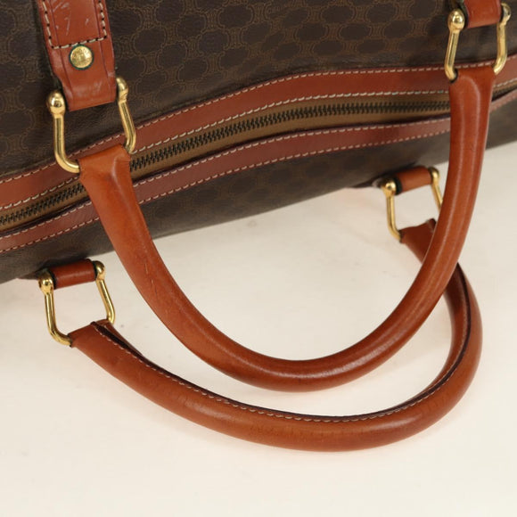 CELINE Macadam Canvas Boston Bag PVC Leather Brown Gold Auth 179832