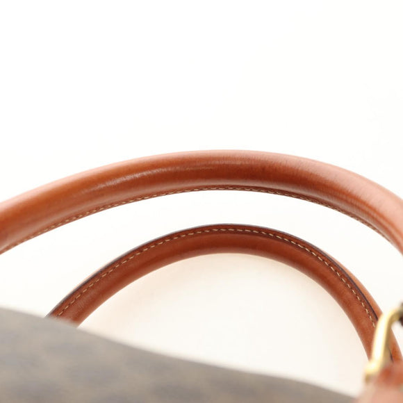 CELINE Macadam Canvas Boston Bag PVC Leather Brown Gold Auth 179832
