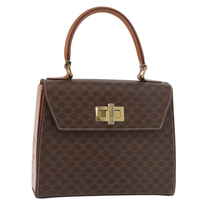 CELINE Macadam Canvas Hand Bag PVC Leather Brown Gold Auth 179840A