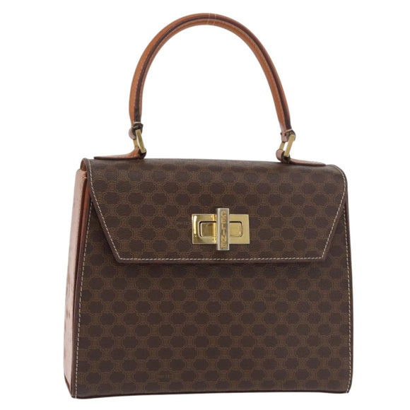 CELINE Macadam Canvas Handtasche PVC Leder Braun Gold Auth 179840A