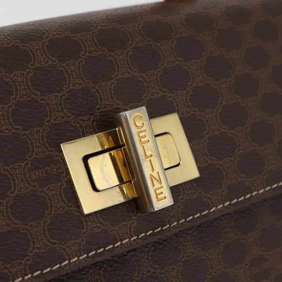 CELINE Macadam Canvas Handtasche PVC Leder Braun Gold Auth 179840A