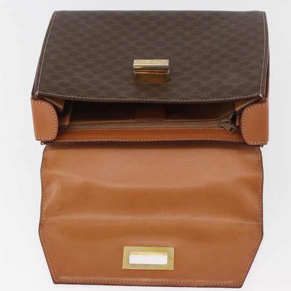CELINE Macadam Canvas Handtasche PVC Leder Braun Gold Auth 179840A