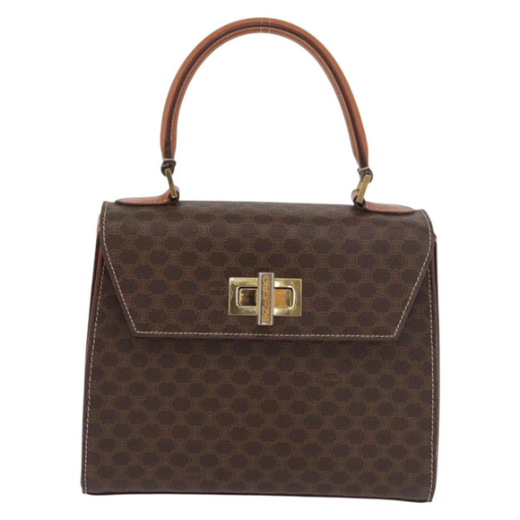 CELINE Macadam Canvas Handtasche PVC Leder Braun Gold Auth 179840A