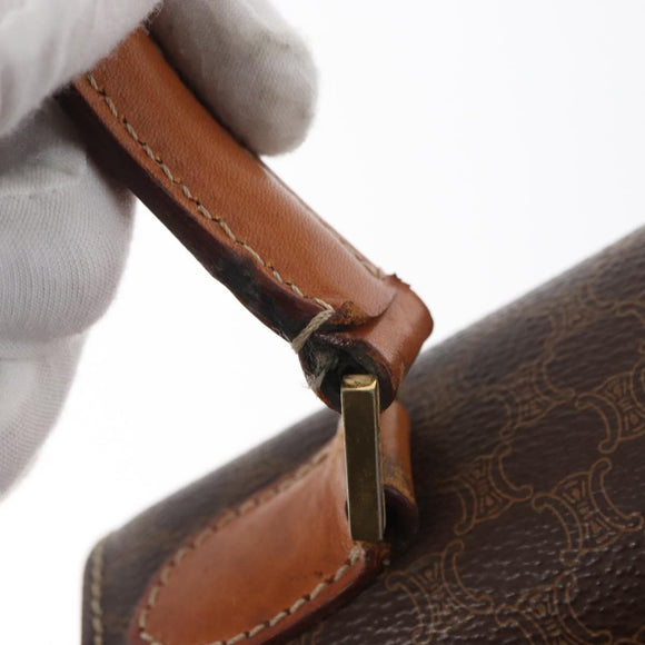 CELINE Macadam Canvas Handtasche PVC Leder Braun Gold Auth 179840A