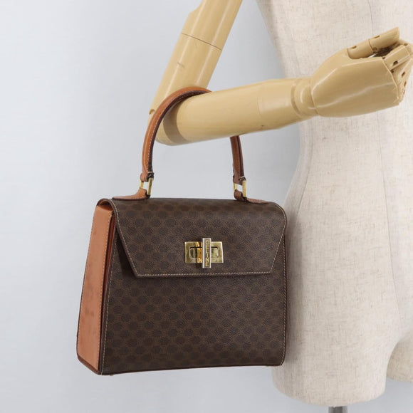 CELINE Macadam Canvas Handtasche PVC Leder Braun Gold Auth 179840A
