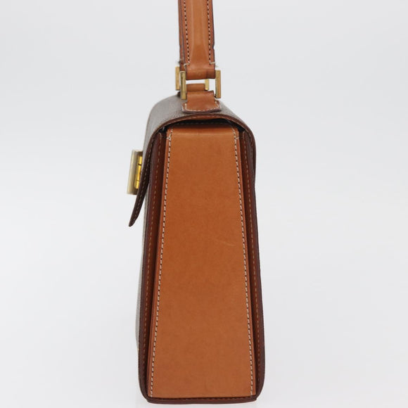 CELINE Macadam Canvas Handtasche PVC Leder Braun Gold Auth 179840A