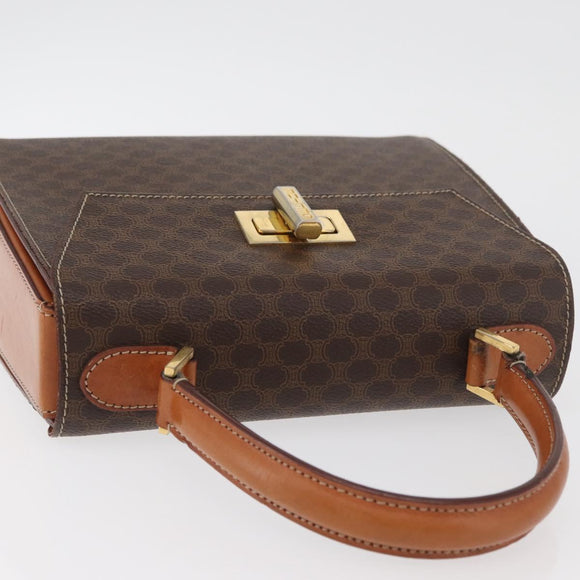 CELINE Macadam Canvas Handtasche PVC Leder Braun Gold Auth 179840A