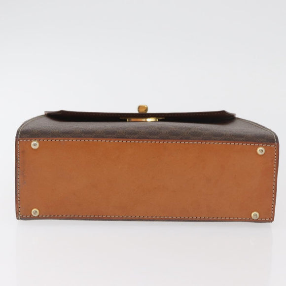 CELINE Macadam Canvas Handtasche PVC Leder Braun Gold Auth 179840A