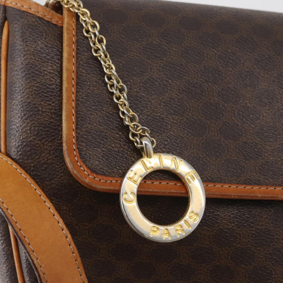 CELINE Macadam Canvas Shoulder Bag PVC Leather Brown Gold Auth 179841