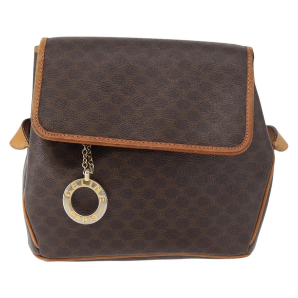 CELINE Macadam Canvas Shoulder Bag PVC Leather Brown Gold Auth 179841
