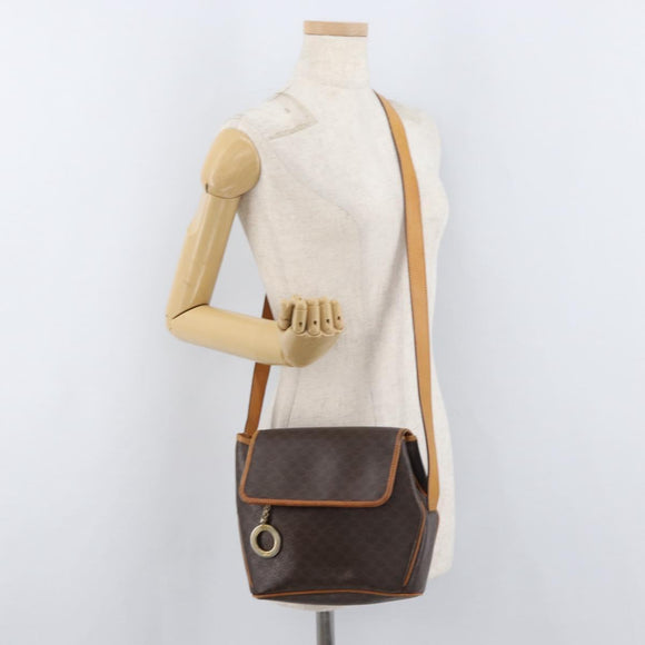 CELINE Macadam Canvas Shoulder Bag PVC Leather Brown Gold Auth 179841