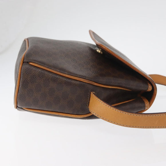 CELINE Macadam Canvas Shoulder Bag PVC Leather Brown Gold Auth 179841