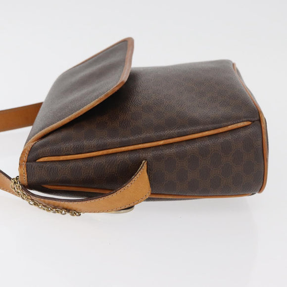 CELINE Macadam Canvas Shoulder Bag PVC Leather Brown Gold Auth 179841