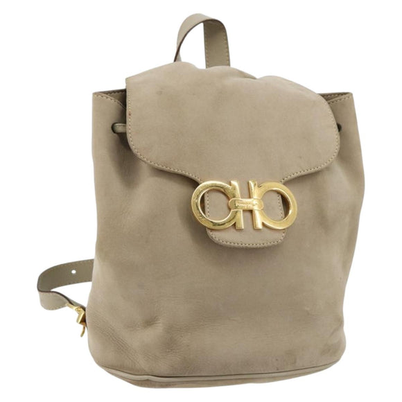 Salvatore Ferragamo Gancini Backpack Suede Gray Gold Auth 179844