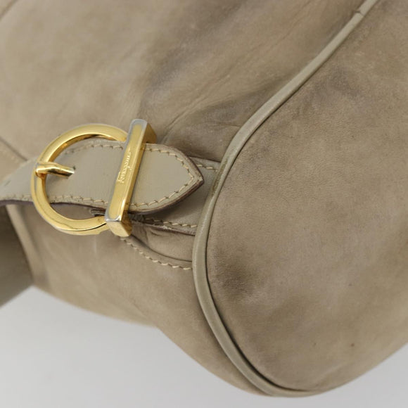 Salvatore Ferragamo Gancini Backpack Suede Gray Gold Auth 179844