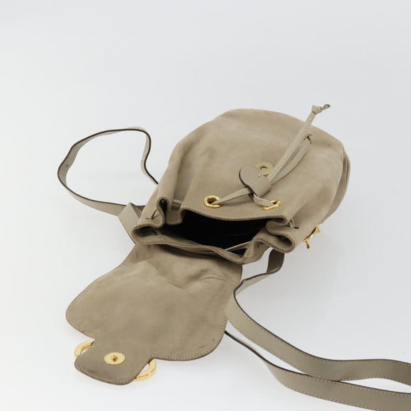 Salvatore Ferragamo Gancini Backpack Suede Gray Gold Auth 179844