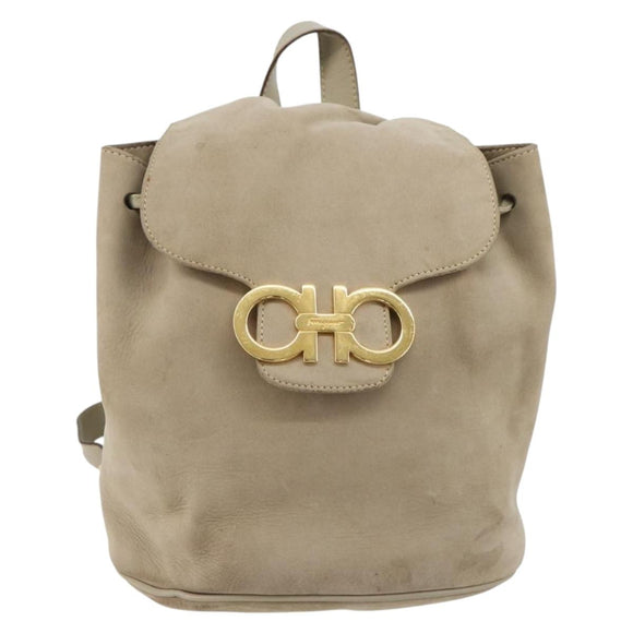 Salvatore Ferragamo Gancini Backpack Suede Gray Gold Auth 179844