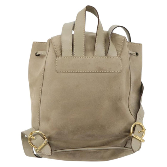 Salvatore Ferragamo Gancini Backpack Suede Gray Gold Auth 179844