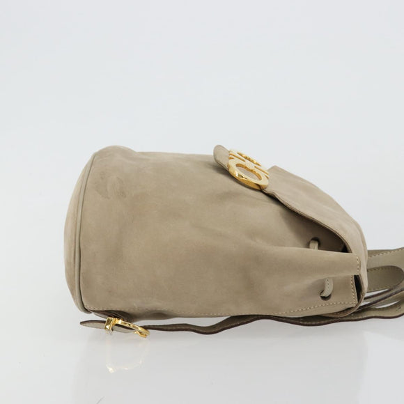 Salvatore Ferragamo Gancini Backpack Suede Gray Gold Auth 179844